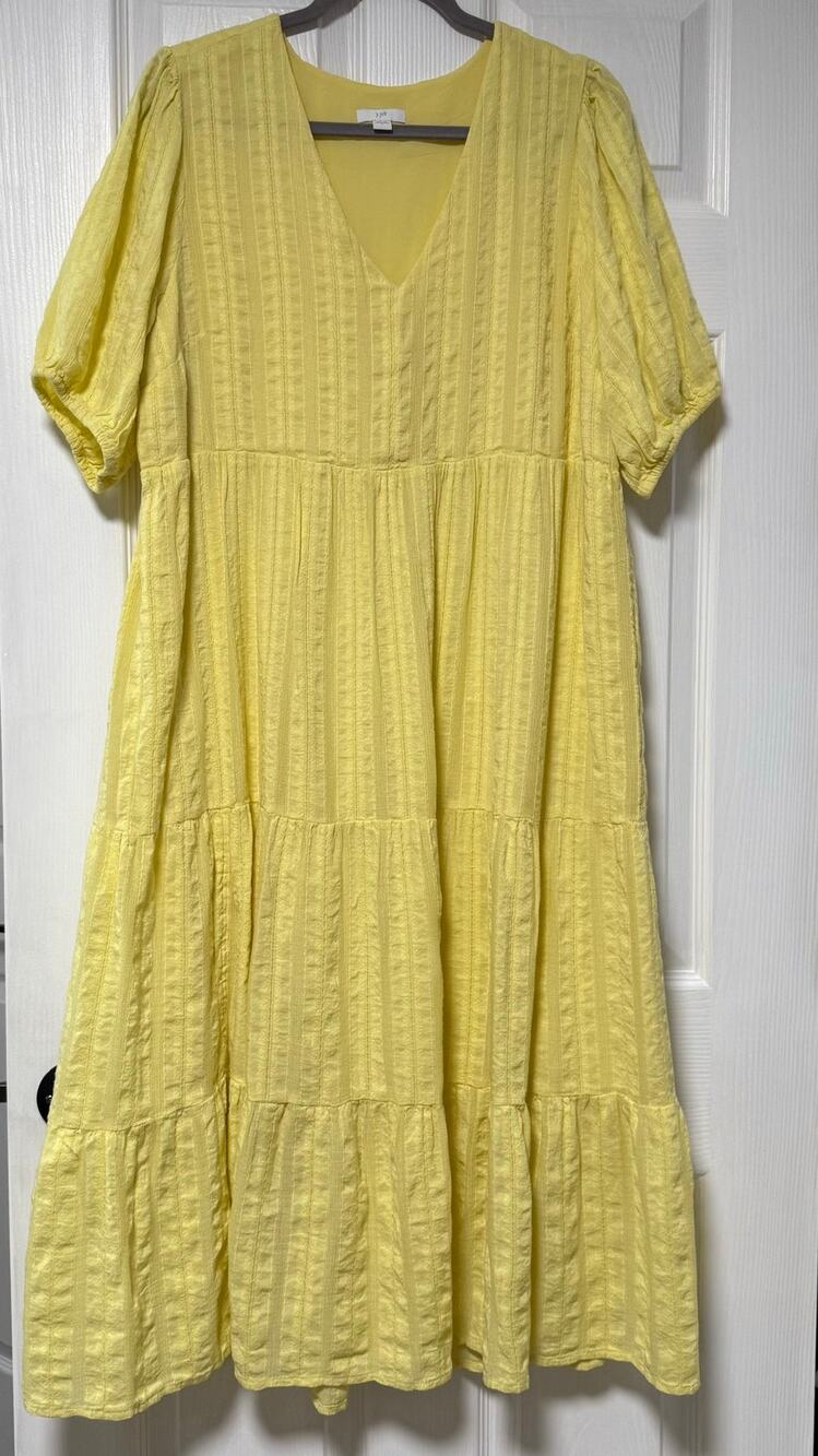 J.Jill Women's Yellow V-Neck Tiered Midi Dress Size Large